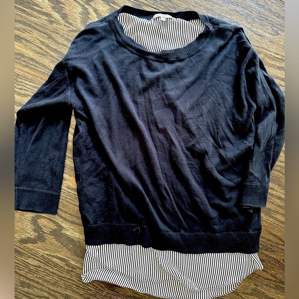 Navy Sweater with Pinstriped Lining
